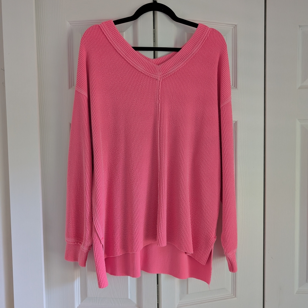 Aerie Bright Pink V-Neck Sweater